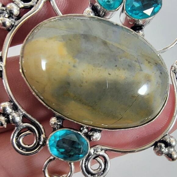 Handmade Silver Pendant Necklace with Labradorite, Blue Topaz & Turquoise Gems - Picture 8 of 10